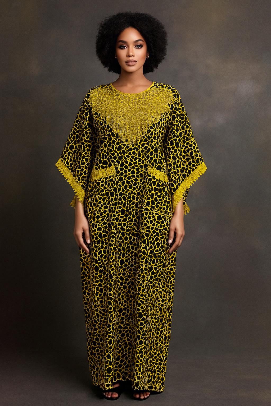 IMPERIALE “Olawumi” Sequin Majesty Bubu Kaftan (Black × Yellow Gold)