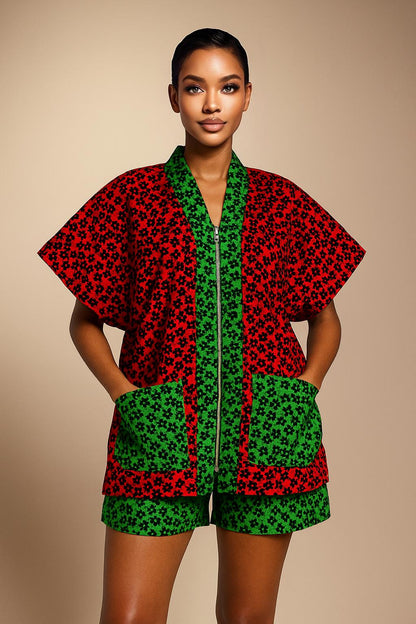 IMPERIALE “Ìrètí” Ankara Stoned Set (Green × Red)