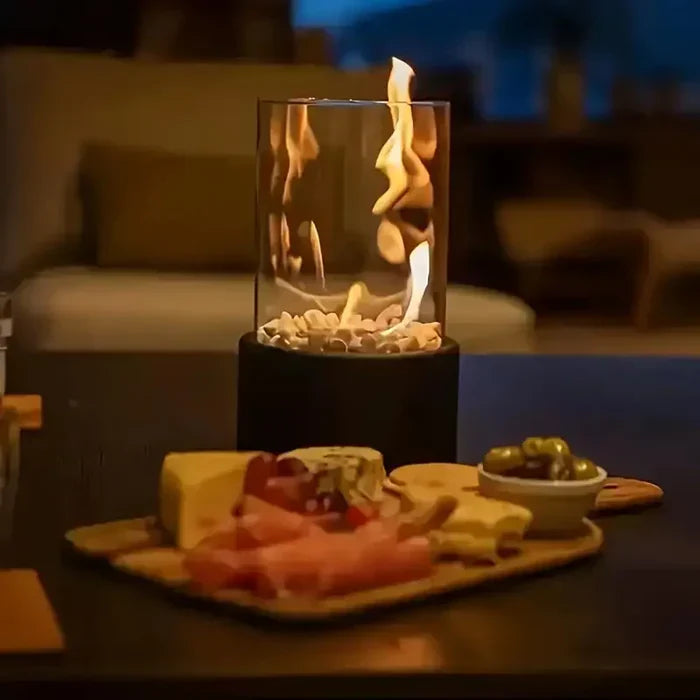 Portable Table Lantern Gas Flame Outdoor Indoor Modern Steel Glass Table Lamp