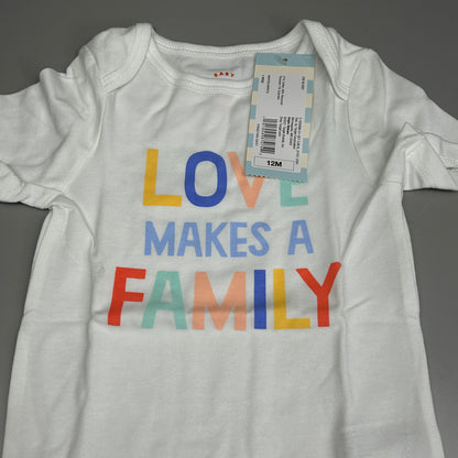 CAT & JACK Baby Boys' Love Short Sleeve Bodysuit White 12M (New)
