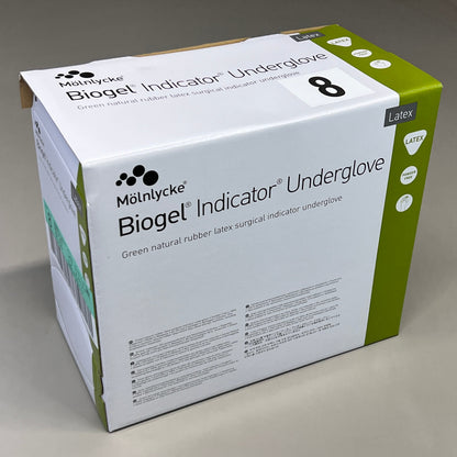 MOLNLYCKE Biogel Latex Surgical Indicator Underglove SZ 8 Green 50 Pairs 31280 (New)