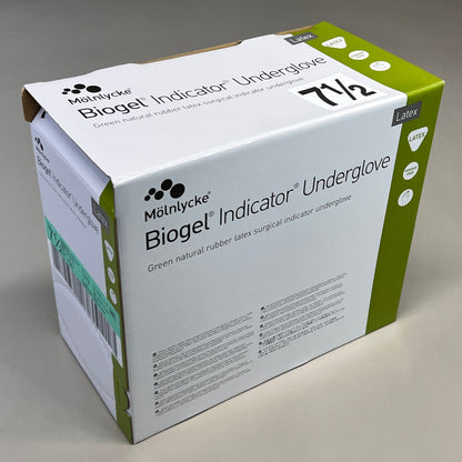 MOLNLYCKE Biogel Latex Surgical Indicator Underglove SZ 7.5 Green 50 Pairs 31275 (New)
