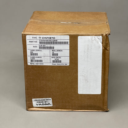 VASNA TT (12 PACK) Synthetic Thermal Transfer labels 250 /roll 2.25" x 6"