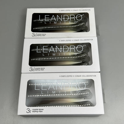 CONAIR 3-PACK! Leandro Limited Crystal Stone Styling Clips 3-Pieces (New)