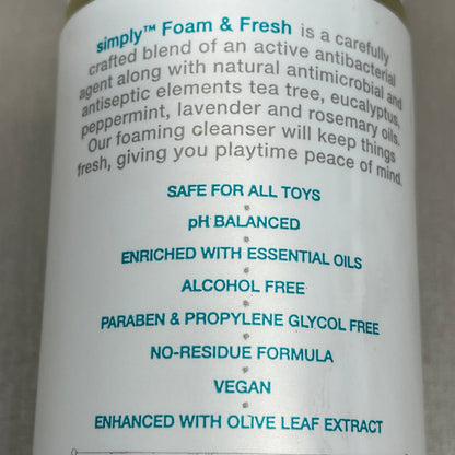WICKED SENSUAL CARE Simply Foam 'n Fresh Clean & Simple Anti-Bacterial Foaming Toy Cleaner Enhanced w/ Olive Leaf Extract 7 oz (New)