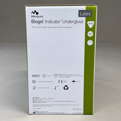 MOLNLYCKE Biogel Latex Surgical Indicator Underglove SZ 7.5 Green 50 Pairs 31275 (New)
