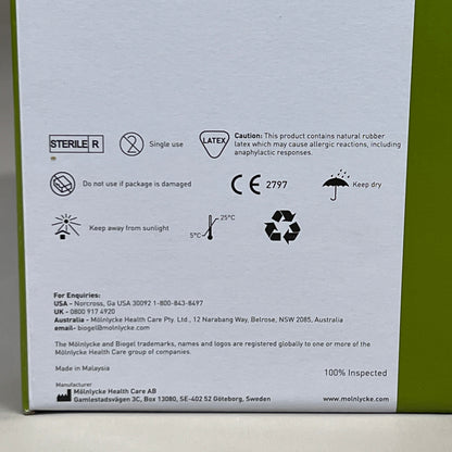 MOLNLYCKE Biogel Latex Surgical Indicator Underglove SZ 8 Green 50 Pairs 31280 (New)