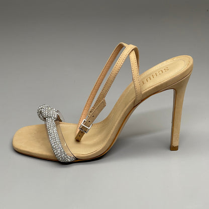 SCHUTZ Peaky Nubuck & Vinyl Multimaterial Women's Sandal Heel Light Nude Sz 7B (New)