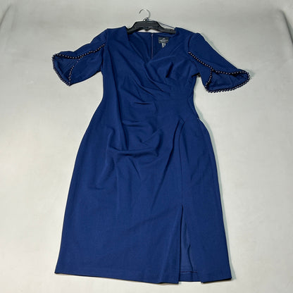 ADRIANNA PAPELL Knit Crepe Pearl Trim Navy Size 8 (New)