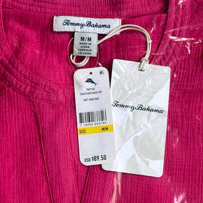 TOMMY BAHAMA Women's Coastview Gauze Top 3/4 Sleeve Rose Bed Size M (New)