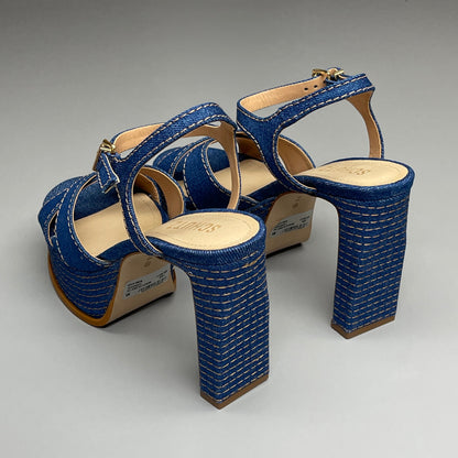 SCHUTZ Keefa Casual Denim Women's 4" Heeled Sandal Platform Blue Sz 6.5B (New)