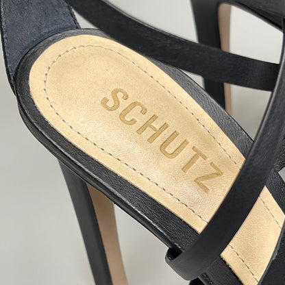 SCHUTZ Bryce Ankle Tie Women's Leather High Heel Strappy Sandal Black Sz 10B (New)