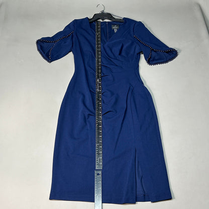 ADRIANNA PAPELL Knit Crepe Pearl Trim Navy Size 8 (New)
