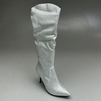 MIA Mackynzie Silver Stone Tall Heeled Boots Sz 8M Q100302
