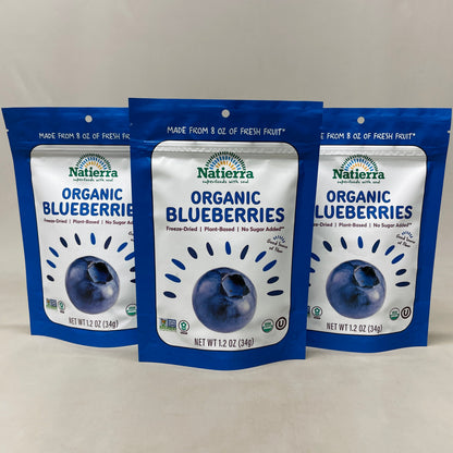 NATIERRA Nature & Earth Freeze-Dried Organic Blueberries 1.2oz -3 packs (New)