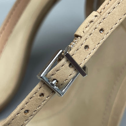 SCHUTZ Peaky Nubuck & Vinyl Multimaterial Women's Sandal Heel Light Nude Sz 8B (New)