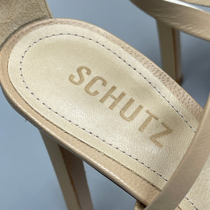 SCHUTZ Bryce Ankle Tie Women's Leather High Heel Sandal Light Nude Sz 9B (New)