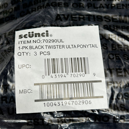 SCUNCI 3-PACK! Black Twister Ulta Ponytail Scrunchie (New)
