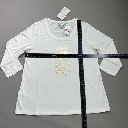 TOMMY BAHAMA Women's Kauai Shimmer Pineapple Tee T-shirt Coconut Size S (New)