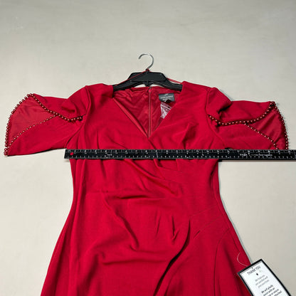 ADRIANNA PAPELL Knit Crepe Pearl Trim Dress Red Size 4 (New)