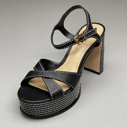SCHUTZ Keefa Casual Women's Leather Sandal Black Platform 4" Heel Shoes Sz 7.5B (New)
