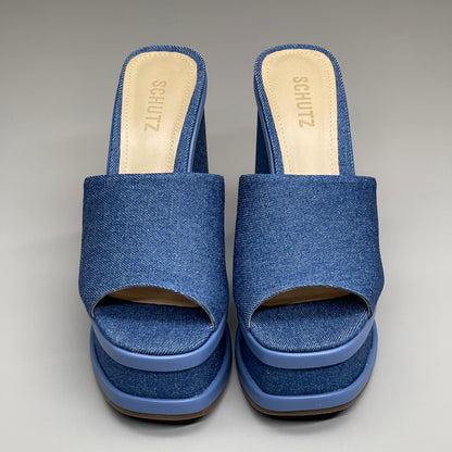 SCHUTZ Dalle Denim Women's Wedge Sandal Blue Platform Shoe Sz 9.5B (New)