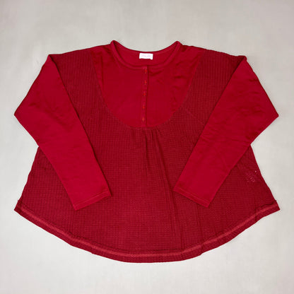 PINK LILY Take the Leap Henley Waffle Knit Blouse Women's Sz L Cranberry PL903 (New)