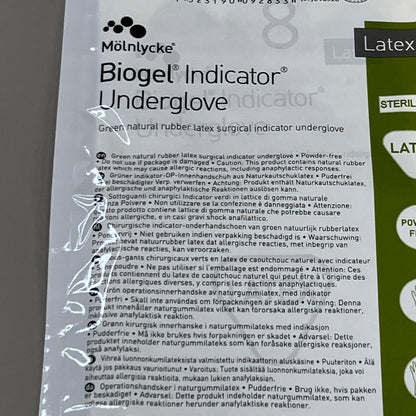 MOLNLYCKE Biogel Latex Surgical Indicator Underglove SZ 8 Green 50 Pairs 31280 (New)