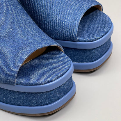 SCHUTZ Dalle Denim Women's Wedge Sandal Blue Platform Shoe Sz 9.5B (New)