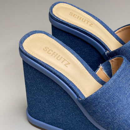 SCHUTZ Dalle Denim Women's Wedge Sandal Blue Platform Shoe Sz 7.5B (New)