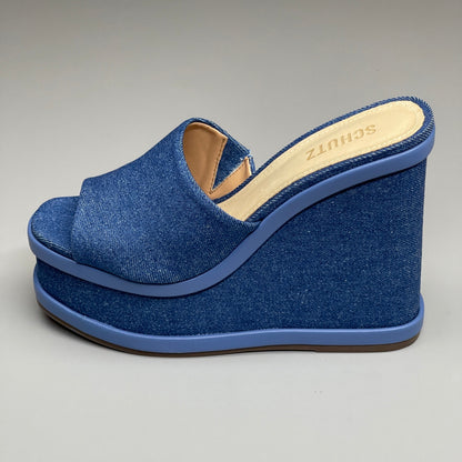 SCHUTZ Dalle Denim Women's Wedge Sandal Blue Platform Shoe Sz 8.5B (New)