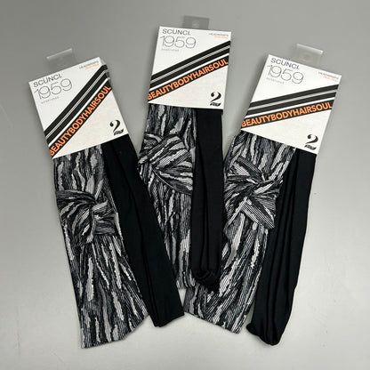 SCUNCI 3-PACK! Multi-Wear Headwraps 1959 Black 2-Pieces (New)