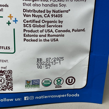 NATIERRA Nature & Earth Freeze-Dried Organic Blueberries 1.2oz -3 packs (New)