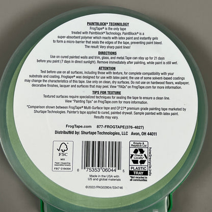 2-PK SHURTAPE FROGTAPE Multi-Surface Masking Tape Green 1.41 in x 60 yd 1396747 (New)