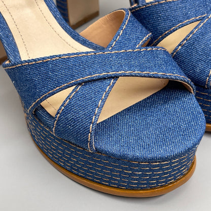 SCHUTZ Keefa Casual Denim Women's 4" Heeled Sandal Platform Blue Sz 7.5B (New)