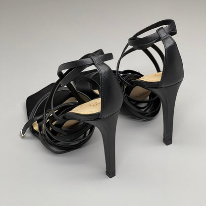 SCHUTZ Bryce Ankle Tie Women's Leather High Heel Strappy Sandal Black Sz 8B (New)
