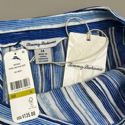 TOMMY BAHAMA Women's Divine Lines Maxi Skirt White Blue Boho Stripe Size 14 (New)