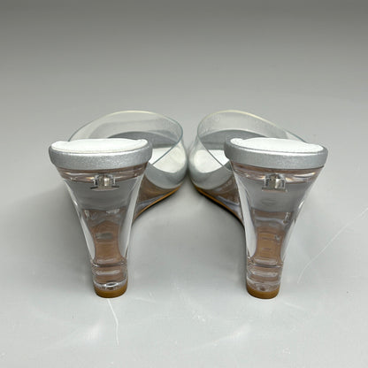 TONY BIANCO Alessi Clear Vinylite/Silver Wedges Women's Heels Sz 7.5 (New)