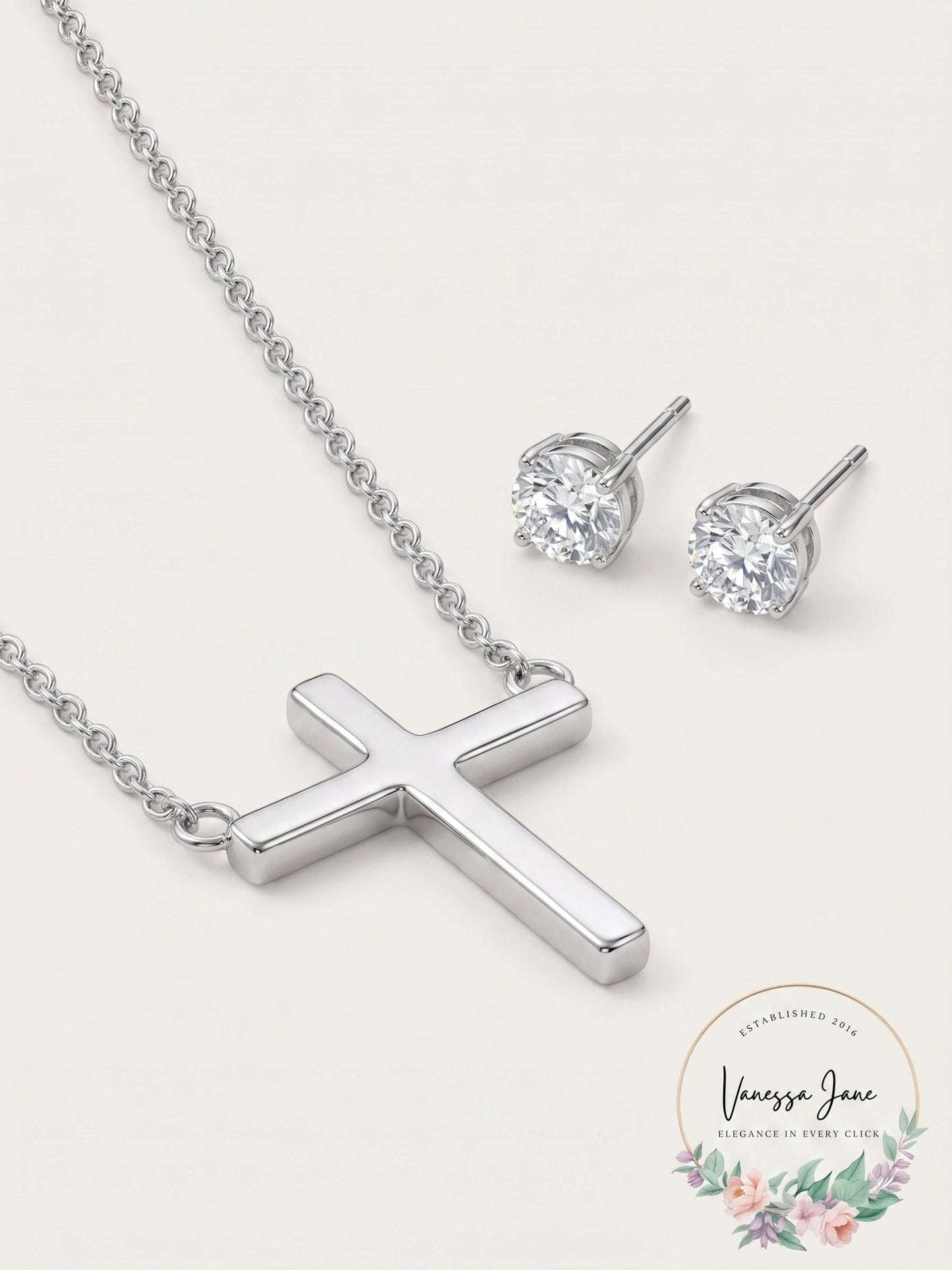 Alfani Cross Collar Necklace and Crystal Stud Earrings Set