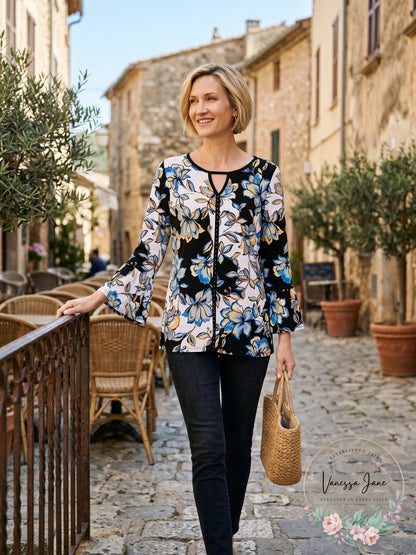 Jm Collection Women's Printed Tie-Sleeve Tunic, Size Small