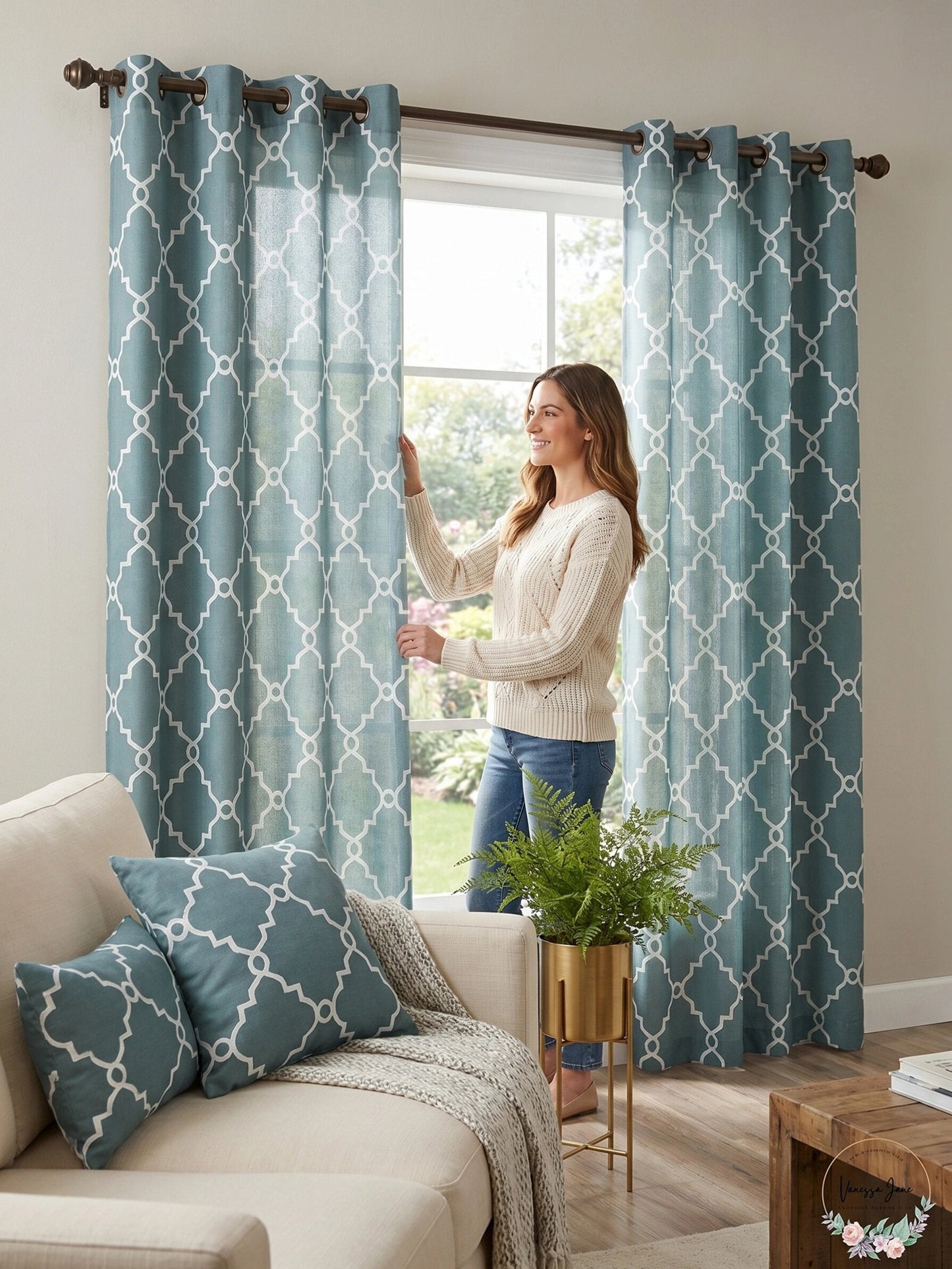 Madison Park Saratoga Fretwork Print Grommet Window Curtain