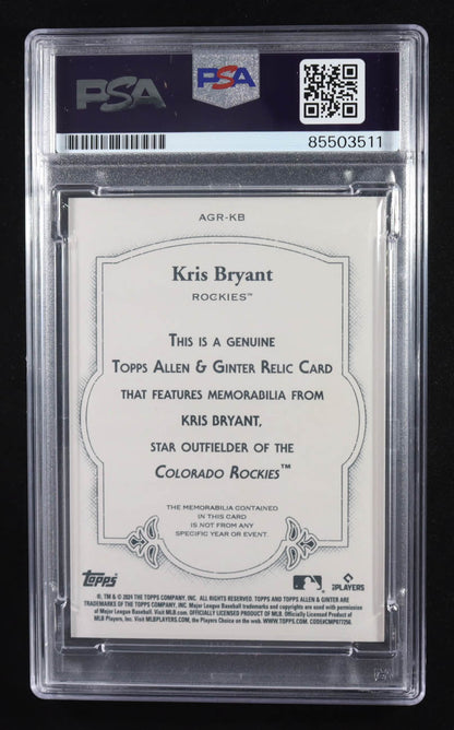 Kris Bryant 2024 Topps Allen and Ginter Game Used Memorabilia Auto PSA Authentic