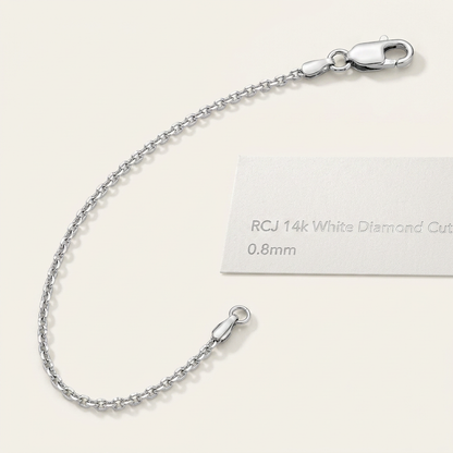 14k White Diamond Cut Cable Link Chain 0.8mm