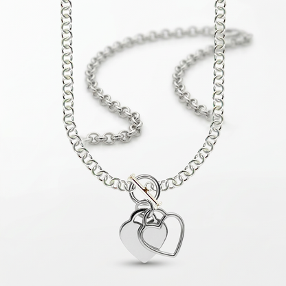 Sterling Silver Rhodium Plated Rolo Chain Necklace with a Heart Toggle Charm
