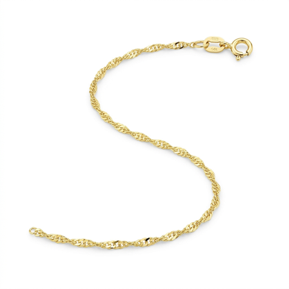 14k Yellow Gold Singapore Anklet 1.5mm