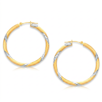14k Two Tone Gold Polished Hoop Earrings (30 mm)