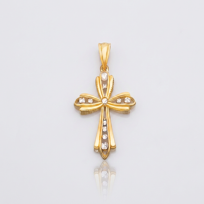 14k Two-Tone Gold Fancy Cross Pendant with Diamond Cuts