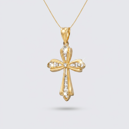 14k Two-Tone Gold Fancy Cross Pendant with Diamond Cuts