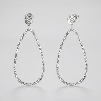 14k White Gold Textured Teardrop Motif Post Earrings