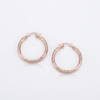 14k Rose Gold Fancy Diamond Cut Hoop Earrings (25mm Diameter)